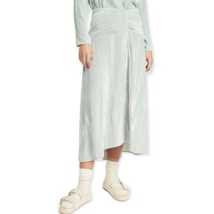 VINCE Ruched Light Teal Sea Glass Color Paneled High-Low Long Skirt